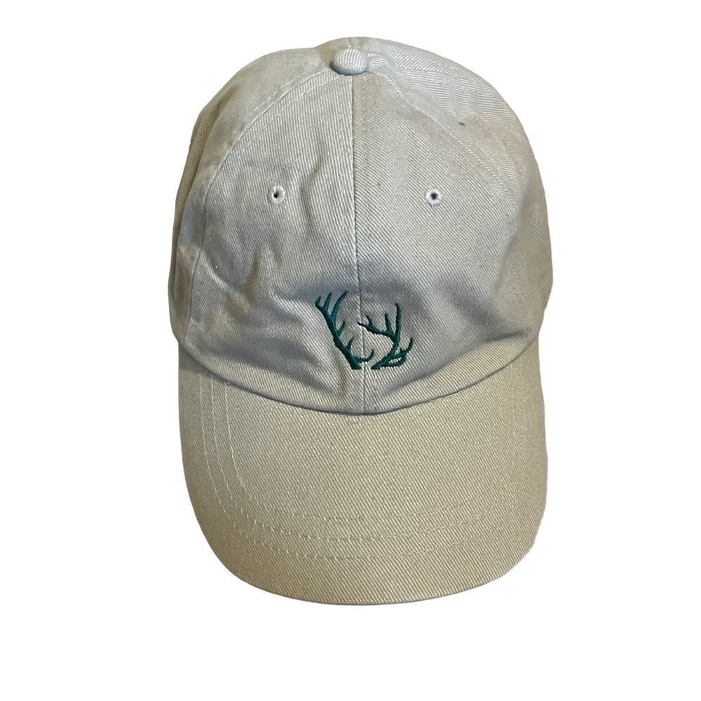 Khaki Hat with Green Embroidered Deer Antlers
